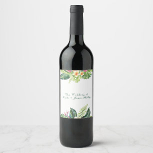 Etiqueta Para Botella De Vino Plantas tropicales de la isla de Hibiscus Plumeria
