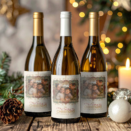 Etiqueta Para Botella De Vino Plantilla de foto de Navidad con adornos de tartán