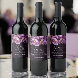 Etiqueta Para Botella De Vino Plantilla de peonatos púrpura de la fiesta de cump