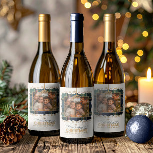 Etiqueta Para Botella De Vino Plantilla de una foto de Navidad con ribete de tar