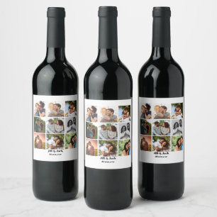 Etiqueta Para Botella De Vino Plantilla personalizada de 9 Collages de fotos par