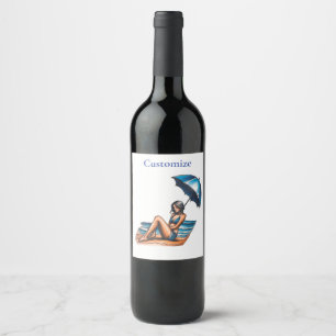 Etiqueta Para Botella De Vino Playa de Chica bikini Napping Thunder_Cove