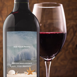 Etiqueta Para Botella De Vino Playa Destino Boda Casas Marinas Océano Tropical