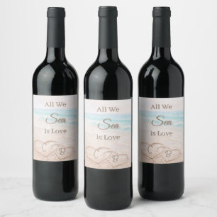 Etiqueta Para Botella De Vino Playa todo lo que vemos es amor corazones boda