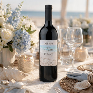 Etiqueta Para Botella De Vino Playa todo lo que vemos es amor corazones boda