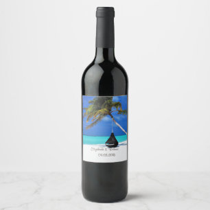 Etiqueta Para Botella De Vino Playa Tropical,Arena,Palmares