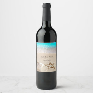 Etiqueta Para Botella De Vino Playa Tropical,Estrella de mar,Concha marina
