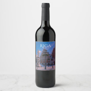 Etiqueta Para Botella De Vino Plaza del ayuntamiento de Riga en etiqueta de vino