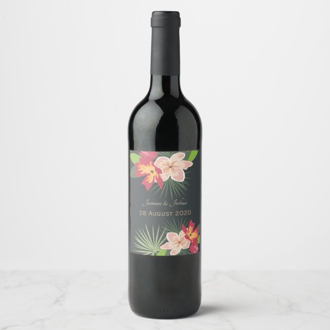 Etiqueta Para Botella De Vino Plomería y hojas tropicales (Anverso)
