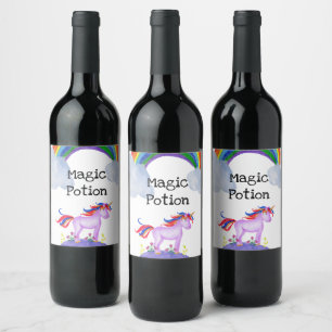 Etiqueta Para Botella De Vino Poción mágica Unicornio