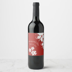 Etiqueta Para Botella De Vino poesía en flor de cerezo sakura elegante rojo blan