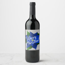 Etiqueta Para Botella De Vino Poinsettia azul