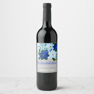 Etiqueta Para Botella De Vino Poinsettia azul Hanukkah