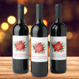 Etiqueta Para Botella De Vino Poinsettia Corporativa Acuarela Navidad Fiesta