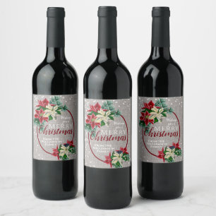 Etiqueta Para Botella De Vino Poinsettia Festiva Floral de Burlap para Fiestas N