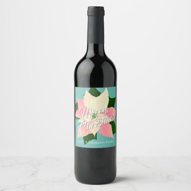 Etiqueta Para Botella De Vino Poinsettia rosa (Anverso)