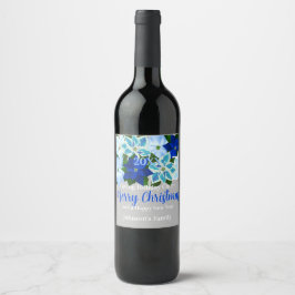 Etiqueta Para Botella De Vino Poinsettias azules
