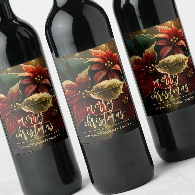 Etiqueta Para Botella De Vino Poinsettias Feliz Navidad (Subido por el creador)