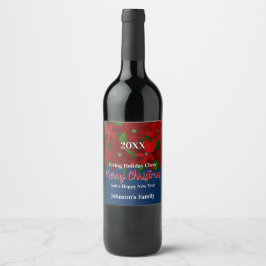 Etiqueta Para Botella De Vino Poinsettias rojas