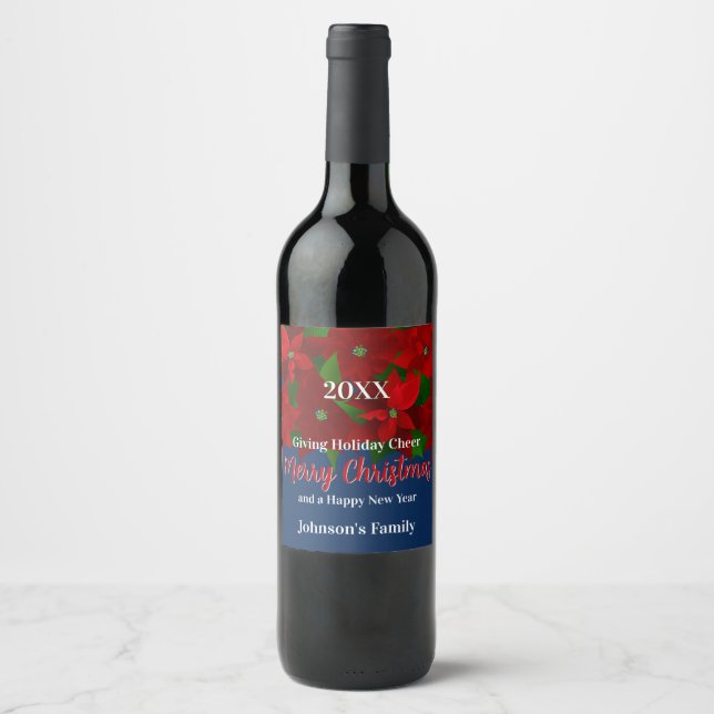 Etiqueta Para Botella De Vino Poinsettias rojas (Anverso)