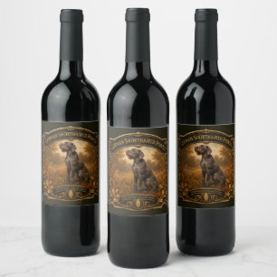 Etiqueta Para Botella De Vino Pointer Alemán de Pelo Cargado