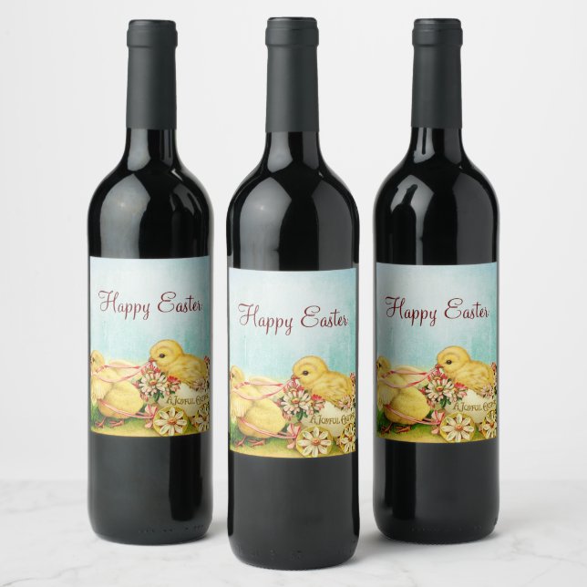 Etiqueta Para Botella De Vino Pollo virgen feliz de Pascua (Botellas)