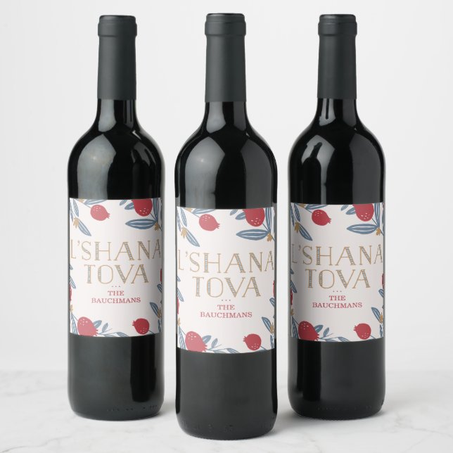 Etiqueta Para Botella De Vino Pomegranate Florals Rosh Hashanah (Botellas)