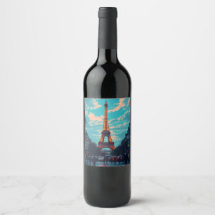 Etiqueta Para Botella De Vino Pop Art Paris - Vibrante paisaje retro