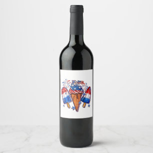 Etiqueta Para Botella De Vino Popsicles patrióticos Ice Cream 4 de julio