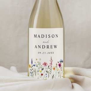 Etiqueta Para Botella De Vino Prado de flores silvestres elegantes de crema para