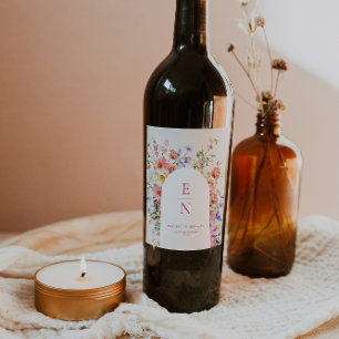Etiqueta Para Botella De Vino Prado Floral Coqueto   Boda de Verano