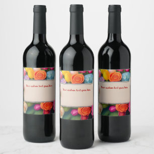 Etiqueta Para Botella De Vino Precioso marco floral personalizado de rosas tulip