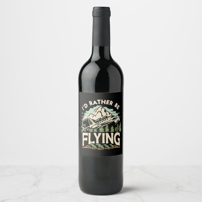 Etiqueta Para Botella De Vino Preferiría Volar. Avión (Anverso)