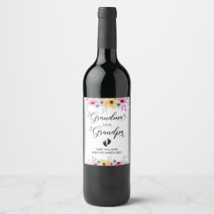 Etiqueta Para Botella De Vino Pregnancy Announcement Floral Wine Label