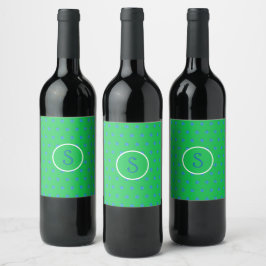 Etiqueta Para Botella De Vino Preppy Blue Pickleball Green Inicial