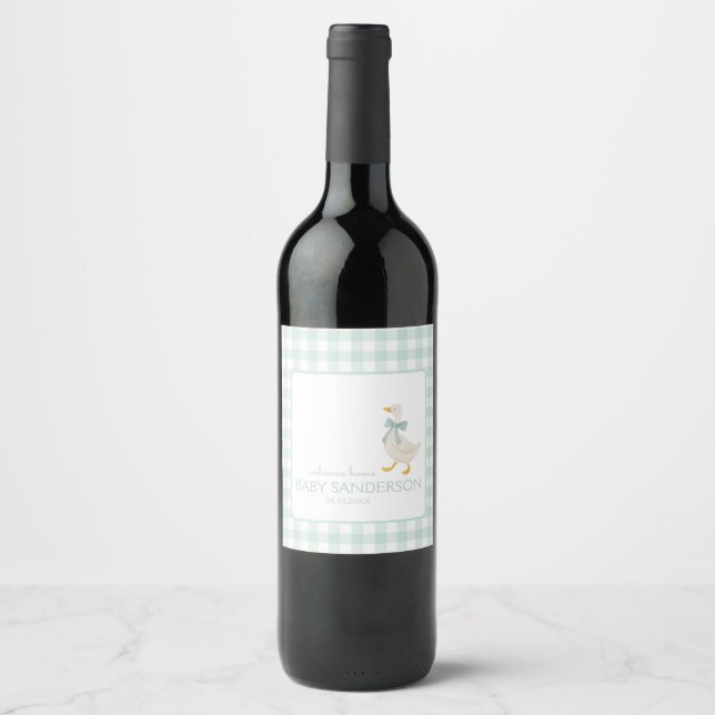 Etiqueta Para Botella De Vino Preppy Goose Baby Shower (Anverso)