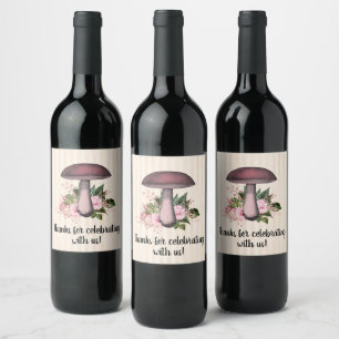 Etiqueta Para Botella De Vino Pretty Vintage Mushroom y Floral Personalizado 