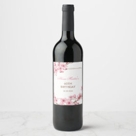 Etiqueta Para Botella De Vino Primavera Pink Cherry Blossom Floral Cumpleaños
