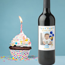 Primer Cumpleaños Niño Foto Globo Azul Dorado Lind