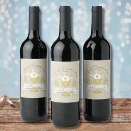 Etiqueta Para Botella De Vino Primera comunión, primera comunión beige