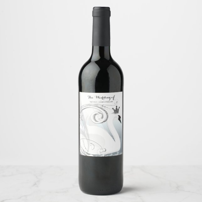 Etiqueta Para Botella De Vino Princesa Cisne Plata & Vino Tinto Personalizado El (Anverso)
