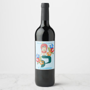 Etiqueta Para Botella De Vino Princesa de la sirena de Redhead Thunder_Cove