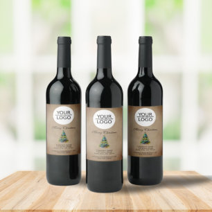 Etiqueta Para Botella De Vino Promoción Árbol de Navidad Rústico Agrega tu Logot
