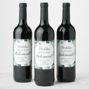 Etiqueta Para Botella De Vino Propuesta de Dama de Honor con Verde Lujuriante y