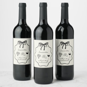 Etiqueta Para Botella De Vino Propuesta de Dama de Honor Floral con Lazo Dibujad