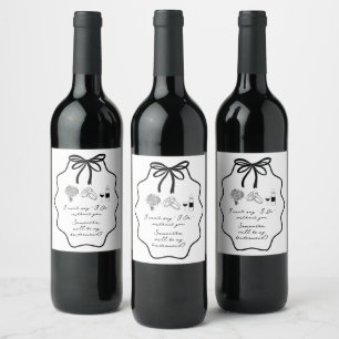 Etiqueta Para Botella De Vino Propuesta de Dama de Honor Floral con Lazo Dibujad