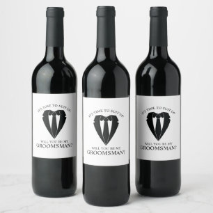 Etiqueta Para Botella De Vino Propuesta de Demanda de Boda negro y tie Groomsman