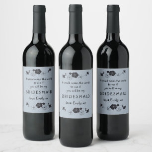 Etiqueta Para Botella De Vino Propuesta de la dama de honor Script Motif Floral