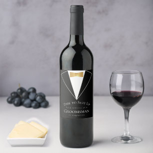 Etiqueta Para Botella De Vino Propuesta de Padrino de Traje Negro Falso Dorado H