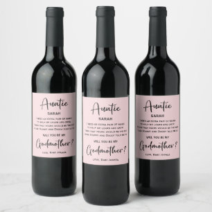 Etiqueta Para Botella De Vino Propuesta moderna y ligera de padrina rosa de Rubo